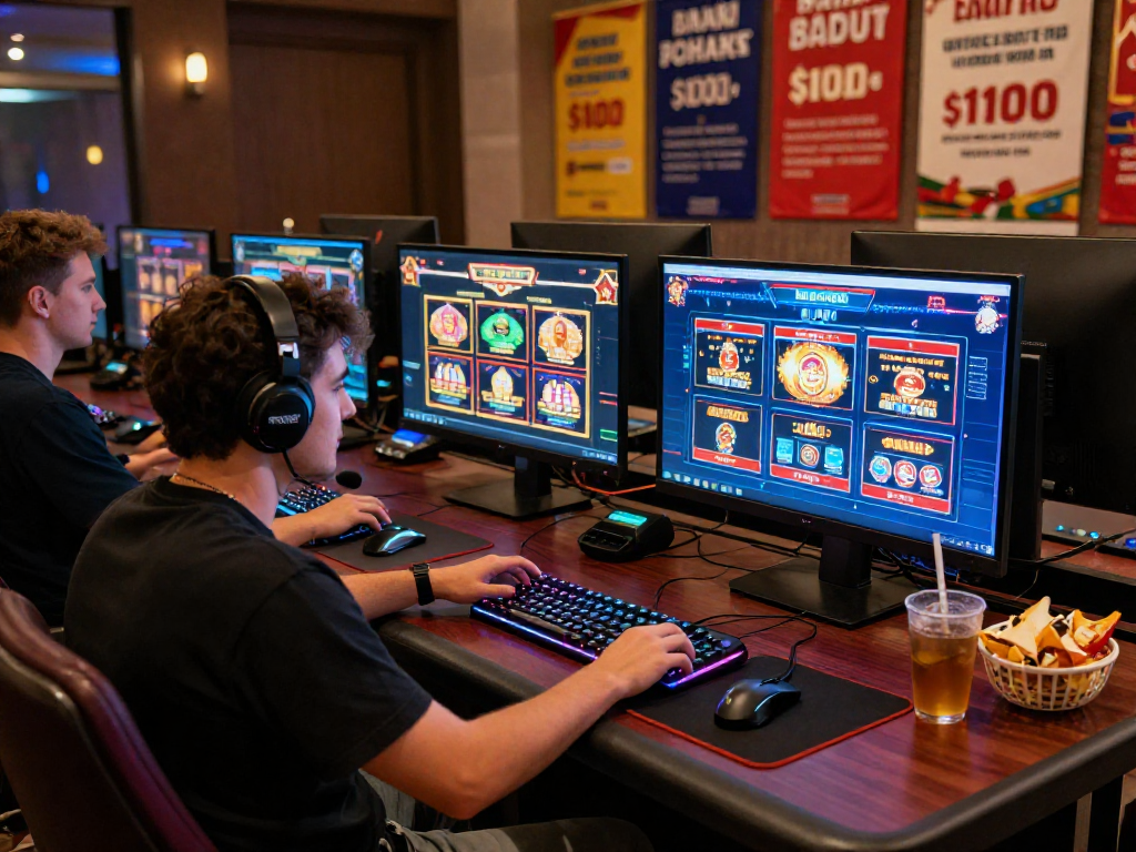 Giocatore coinvolto nel casino online stranieri con atmosfera vivace e moderna.