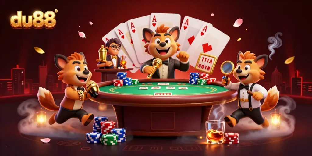 Experience thrilling du88 betting vibes with fun hyena characters in a lively casino scene.