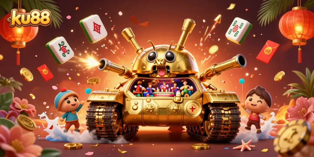 Experience excitement at ku88 with a golden beetle tank showcasing a miniature casino filled with games