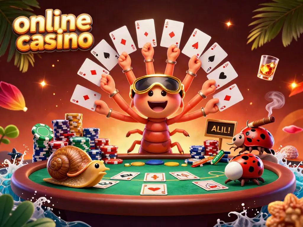 Experience excitement at an online casino with vibrant dealers, lively poker action, and colorful chips.