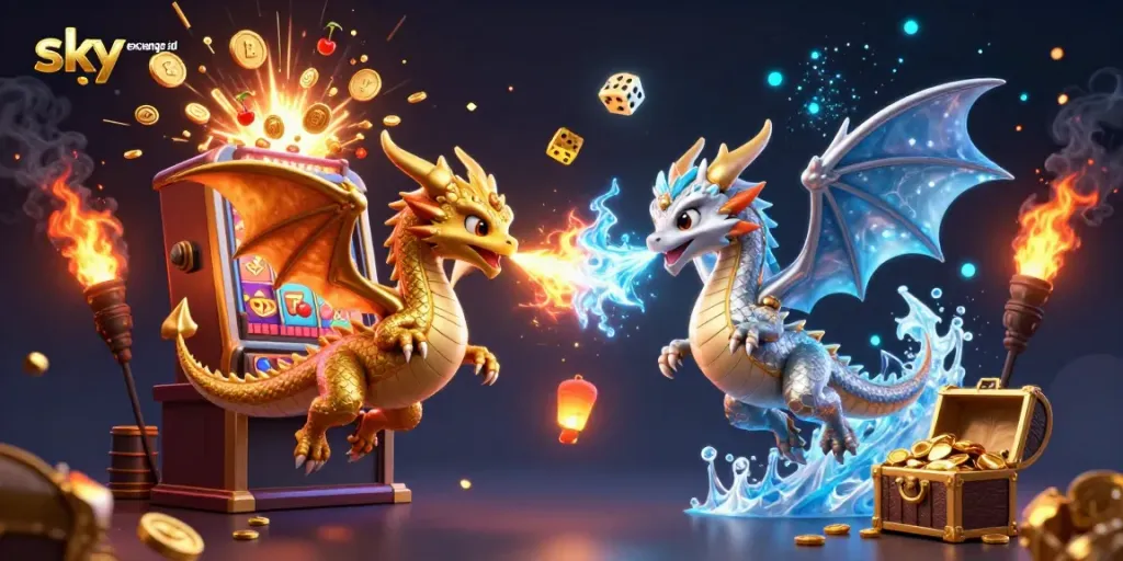 Experience the excitement of winning with sky exchange id, featuring dynamic dragons and vibrant casino symbols.