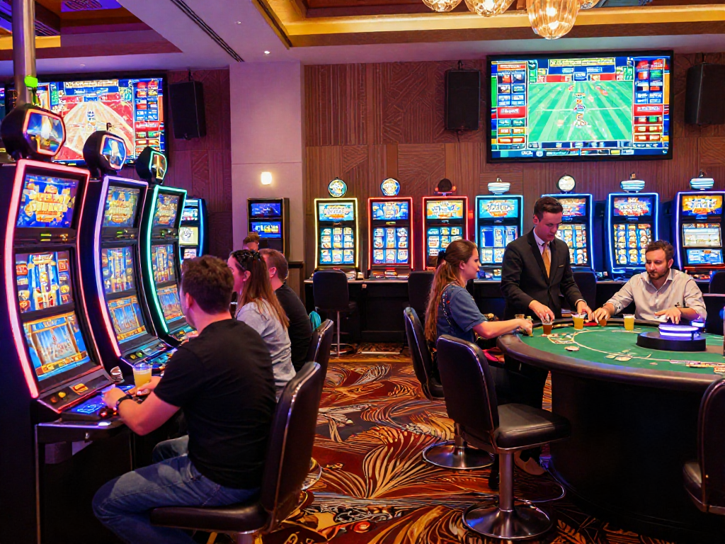 Atmosfera dinamica nei casino online stranieri con giocatori entusiasti e giochi dal vivo.