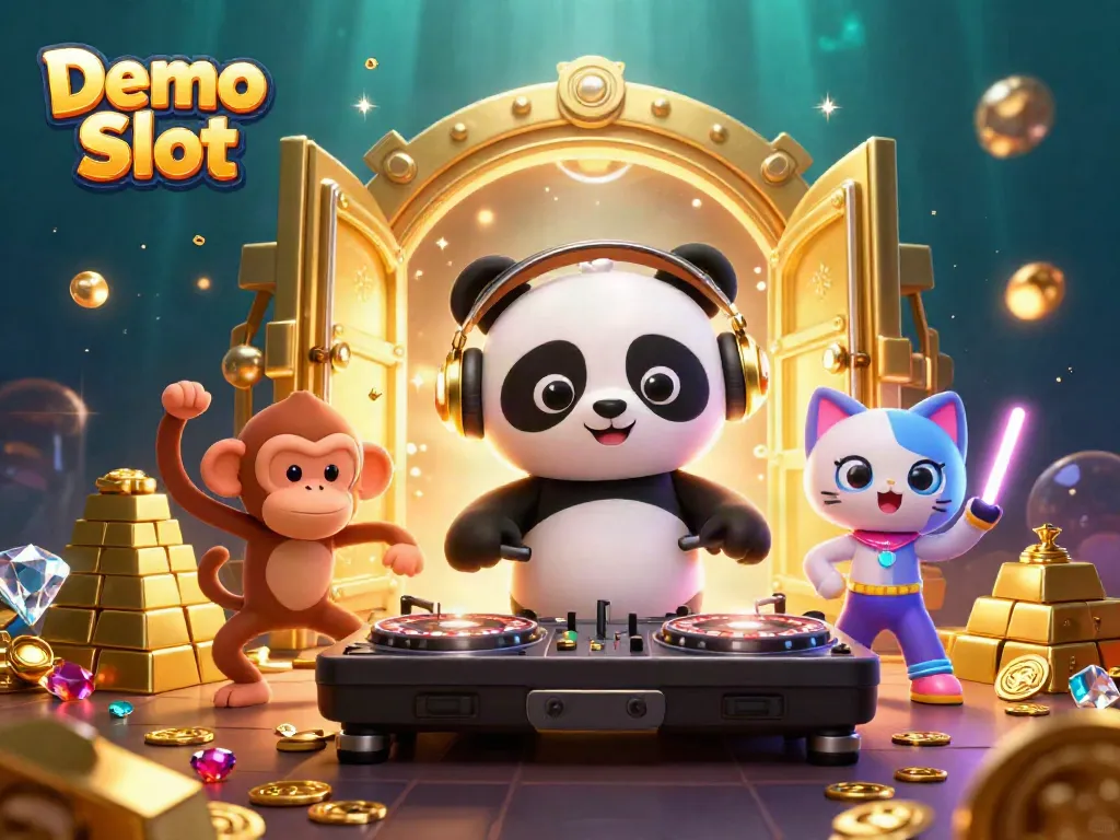 Engage with thrilling Demo Slot games illustrated through vibrant 3D characters and elements.