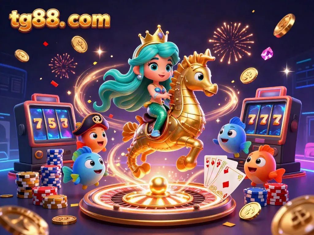 Experience gaming excitement with tg88. com's vibrant underwater casino scene featuring a mermaid and seahorse.
