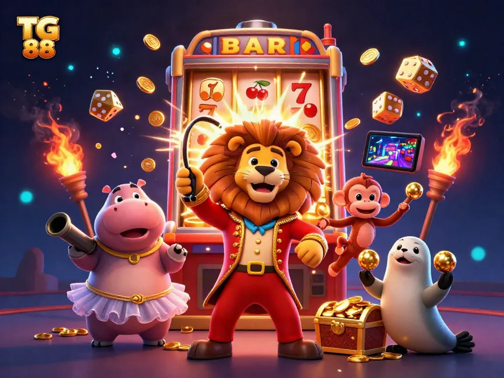 Experience thrilling gameplay with TG 88 at a vibrant casino scene bursting with energy and excitement.