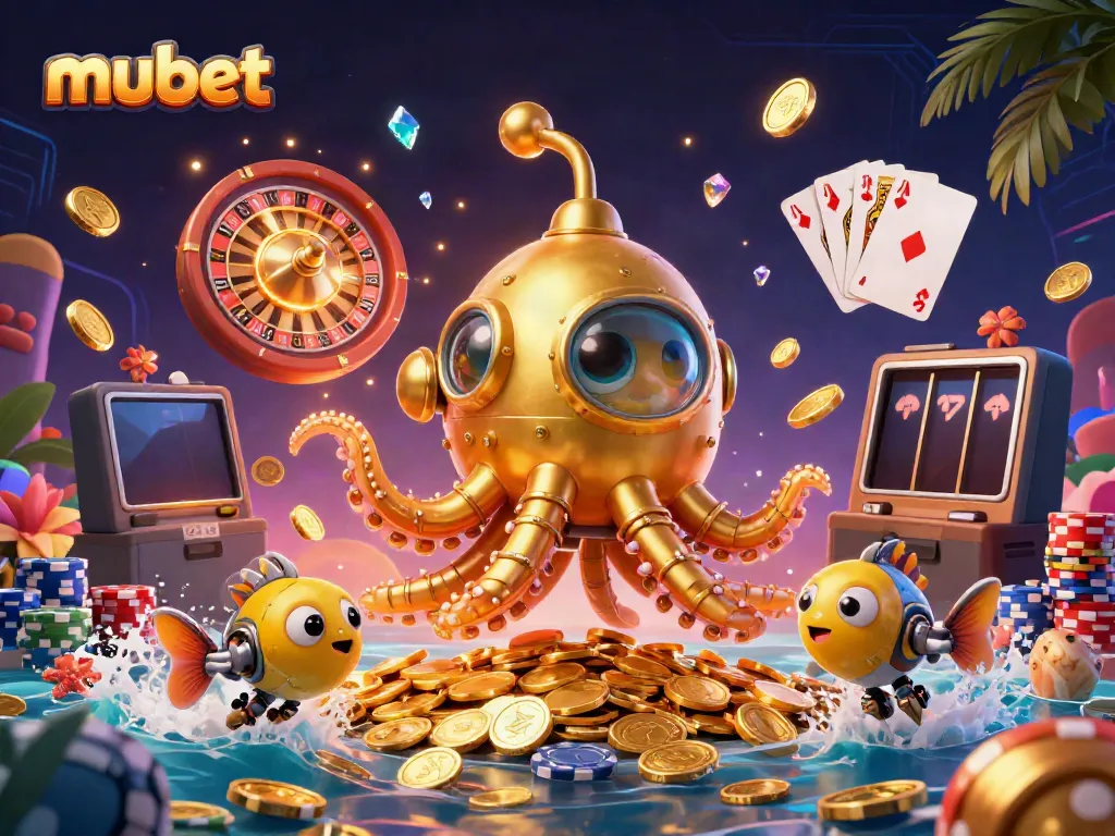 Experience thrilling gambling action with mubet in a vibrant golden casino underwater scene.