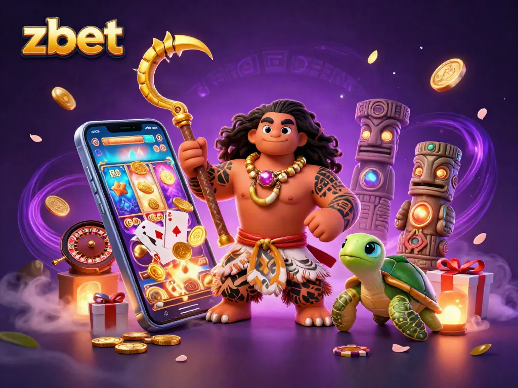 Win exciting rewards with Zbet's vibrant 3D illustration, showcasing dynamic casino elements and engaging characters.