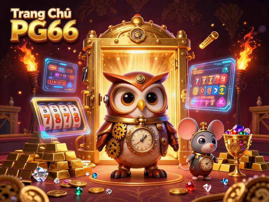 Experience the excitement of gambling at Trang Chủ PG66 with vibrant 3D illustration showcasing casino adventures.