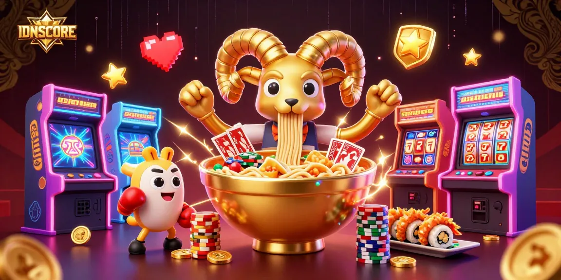 Experience thrilling wins with IDNSCORE's vibrant 3D casino illustration featuring engaging gaming elements.