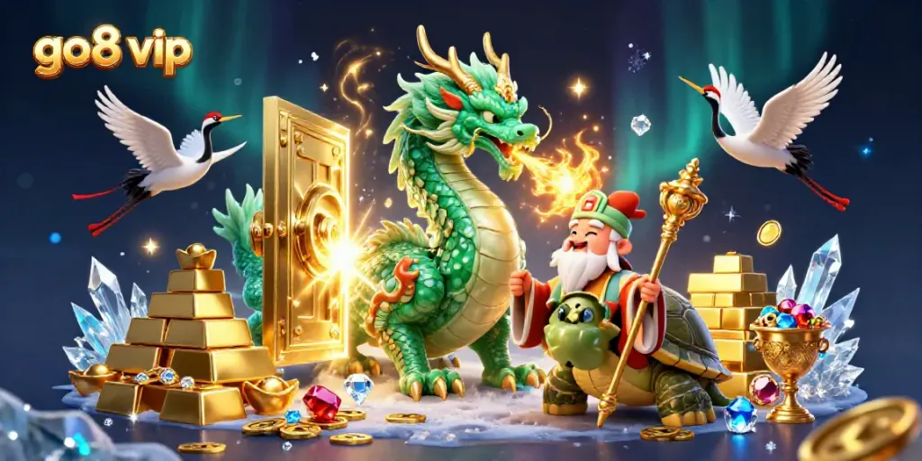 Win big with go8 vip as vibrant characters unveil treasures in a magical casino setting.