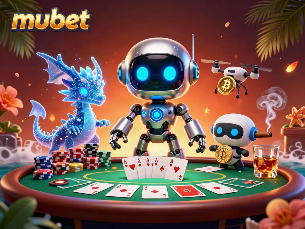 Engage in thrilling games with mubet featuring a vibrant casino scene with poker elements and dynamic characters.